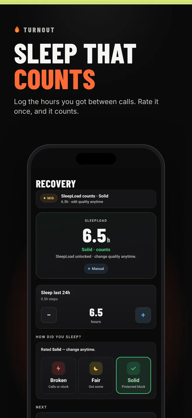 Sleep that counts: log the hours you got between calls and rate them once
